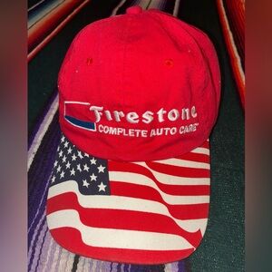 Firestone Red Dad Hat w/ American Flag Brim